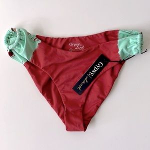 NWT mint watermelon gold ring swim bottom tanga hipster full back ruched sides S